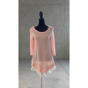 Women's CHRIS & CAROL Pink & White Tunic Top L